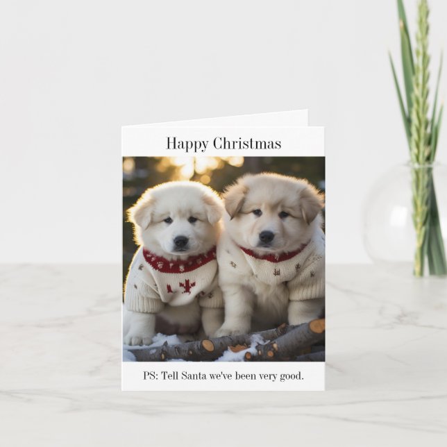 Tarjeta Maremma Sheepdog Puppies Navidades Jumpers Card (Anverso)