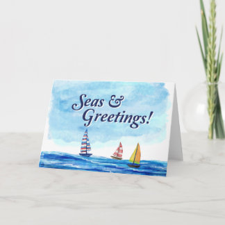 Tarjeta Mares y saludos en vacaciones náuticas
