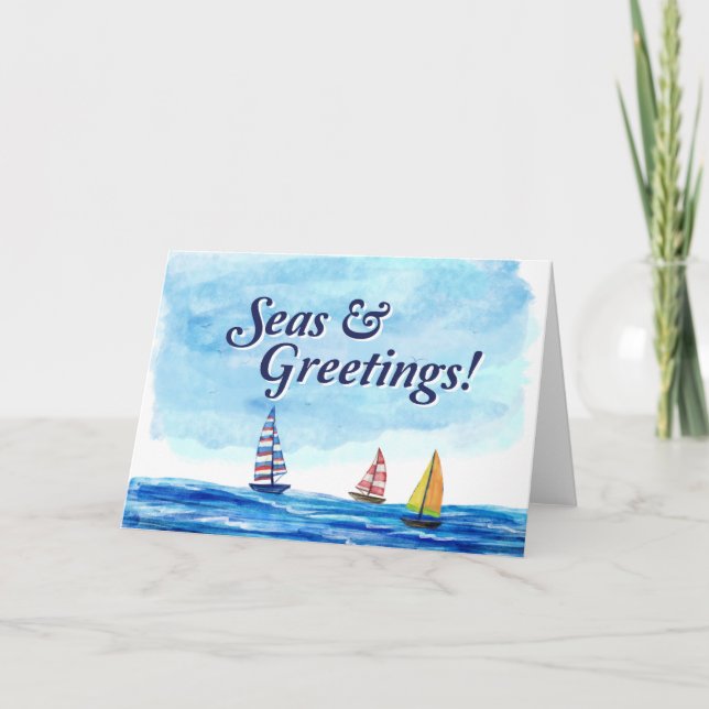 Tarjeta Mares y saludos en vacaciones náuticas (Anverso)