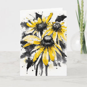 Tarjeta Margarita de ojo negro - Flores de acuarela