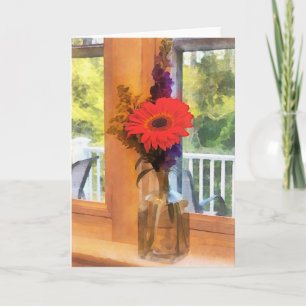 Tarjeta Margarita del Gerbera por la ventana de la cocina