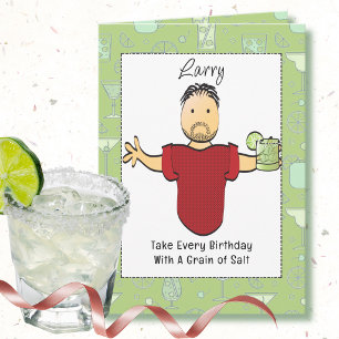 Tarjeta Margarita divertida hombre caricatura cumpleaños  