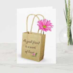 Tarjeta Margarita Gerbera Rosa en una Bolsa Marrón