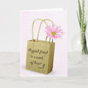 Tarjeta Margarita Gerbera Rosa en una Bolsa Marrón
