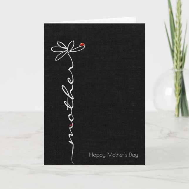 Tarjeta Margarita y mariquitas del día de madre en negro (Anverso)