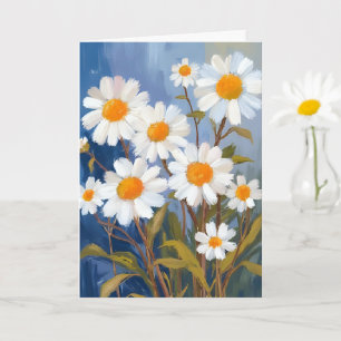 Tarjeta Margaritas Blancas Flores Acuarela Pintadas