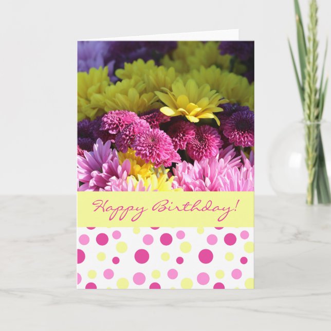 Tarjeta Margaritas florales del cumpleaños, rosadas y (Anverso)