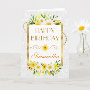 Tarjeta Margaritas y flores amarillas de verano con lámina