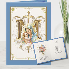 Tarjeta María Jesús Escritura Floral Oro Azul