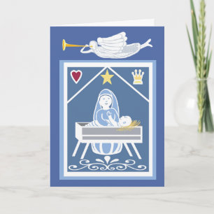 Tarjeta María, Jesús y ángel de Navidad