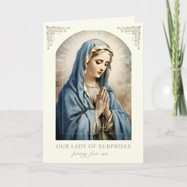 Tarjeta María Nuestra Señora de las Sorpresas Oración Cató (Anverso)