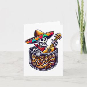 Tarjeta Mariachi de Esqueleto Divertido Guitarra de Bolsil