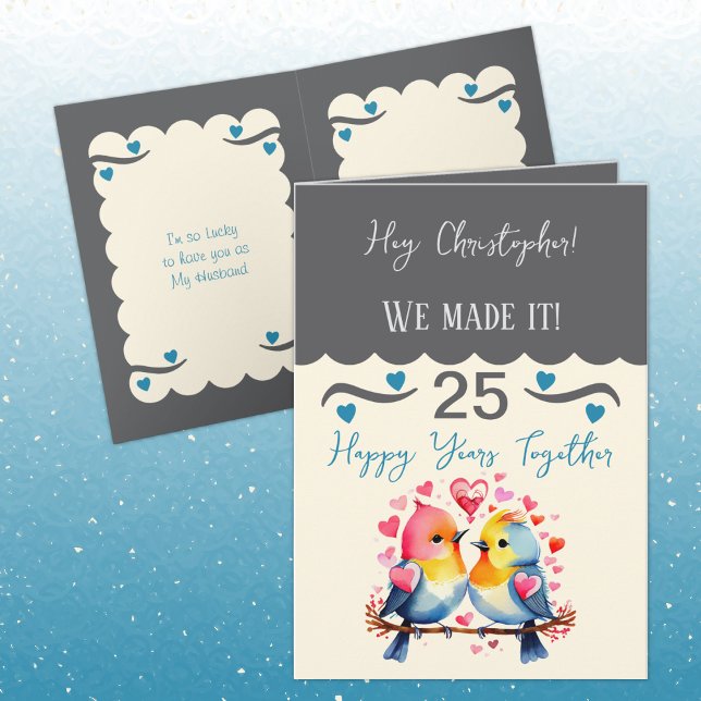 Tarjeta Marido 25 años pájaros grises azul (Subido por el creador)