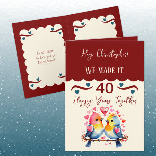 Tarjeta Marido 40º aniversario pájaros marrón azul