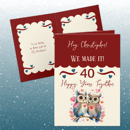 Tarjeta Marido 40 años búhos maroon azul