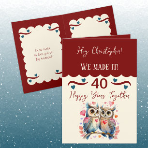 Tarjeta Marido 40 años búhos maroon azul