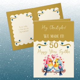 Tarjeta Marido 50 años pájaros dorados azul