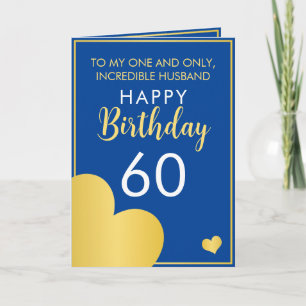 Tarjeta Marido azul y oro moderno 60 cumpleaños