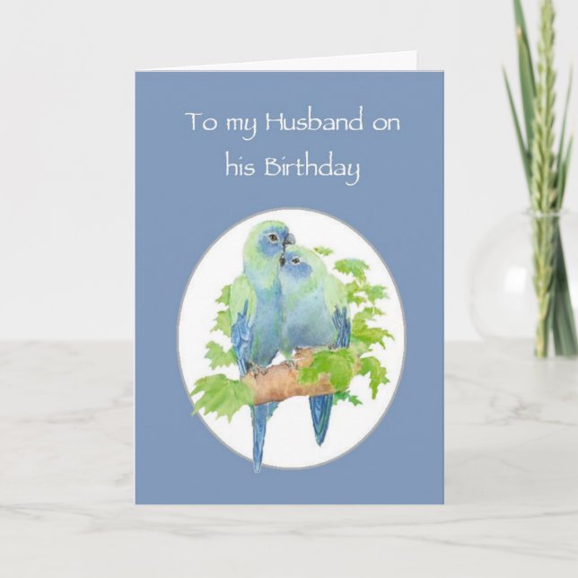 Tarjeta Marido Cumpleaños Cute Cuddling Pareja de Loro (Anverso)