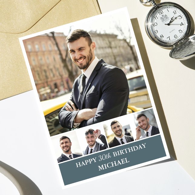 Tarjeta Marido de Collage de fotos moderno | Boyfriend Bir (Create a heartfelt keepsake with our personalized collage birthday card, perfect for your husband!)