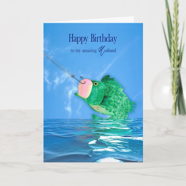 Tarjeta Marido de cumpleaños que atrapó peces grandes de t (Anverso)