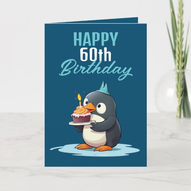 Tarjeta Marido del Pingüino Blanco y Azul de Guay 60 cumpl (Anverso)