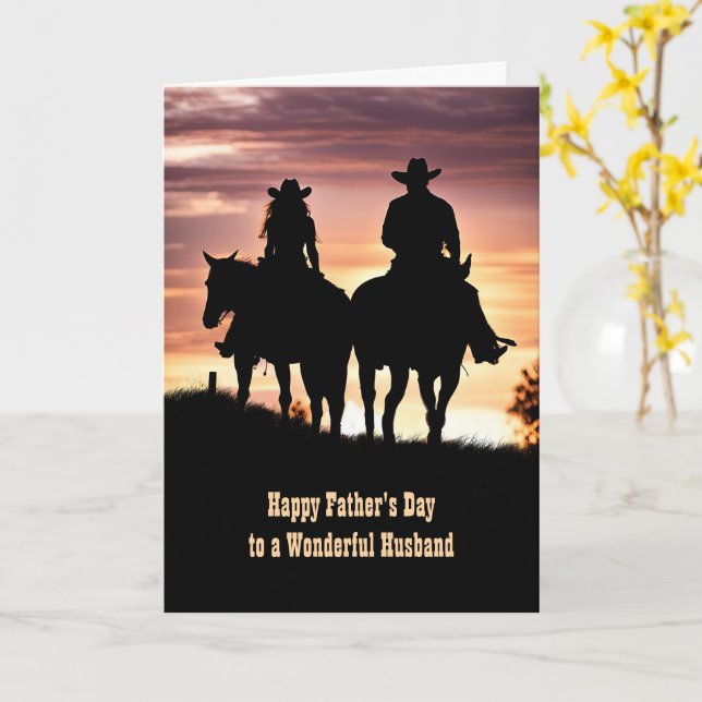 Tarjeta Marido Feliz Día del Padre Cowboy y Cowgirl (flor amarilla)