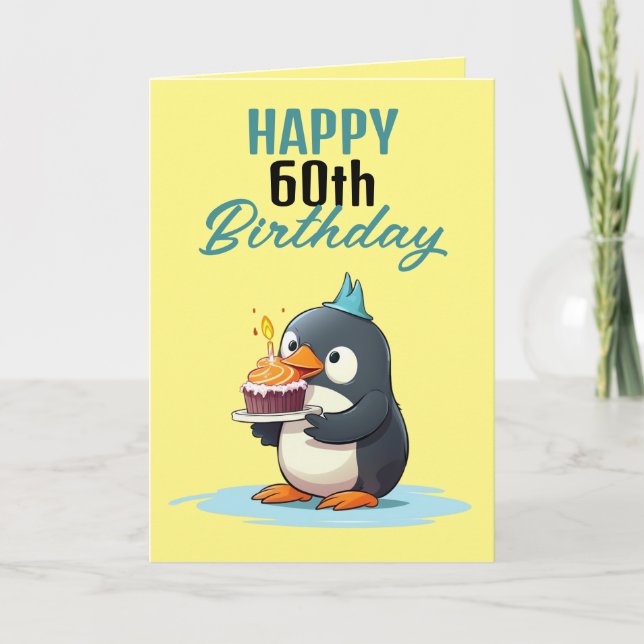 Tarjeta Marido Guay amarillo y negro pingüino 60 cumpleaño (Anverso)