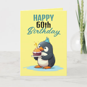 Tarjeta Marido Guay amarillo y negro pingüino 60 cumpleaño