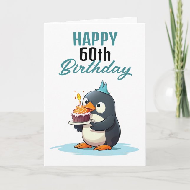 Tarjeta Marido pingüino blanco y negro de Guay 60 cumpleañ (Anverso)