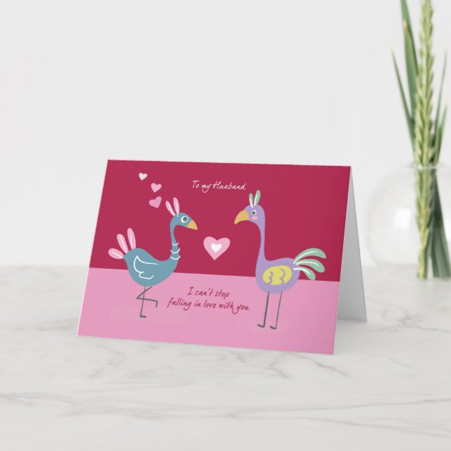 Tarjeta Marido Pink Valentine Con Aves Brillantes (Anverso)