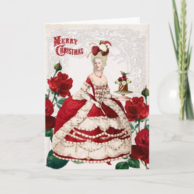 Tarjeta Marie Antoinette Christmas Card Cake red roses (Anverso)