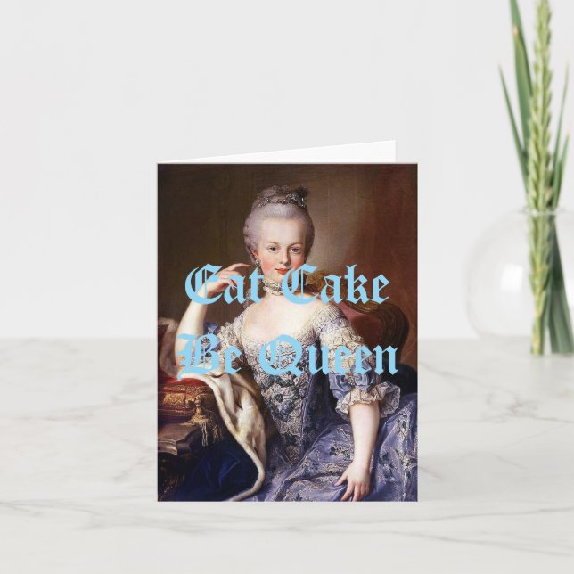 Tarjeta Marie Antoinette Eat Cake Be Queen Blue Textos (Anverso)