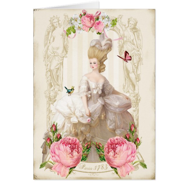 Tarjeta Marie Antoinette White Dress&Pink Roses (Frente)