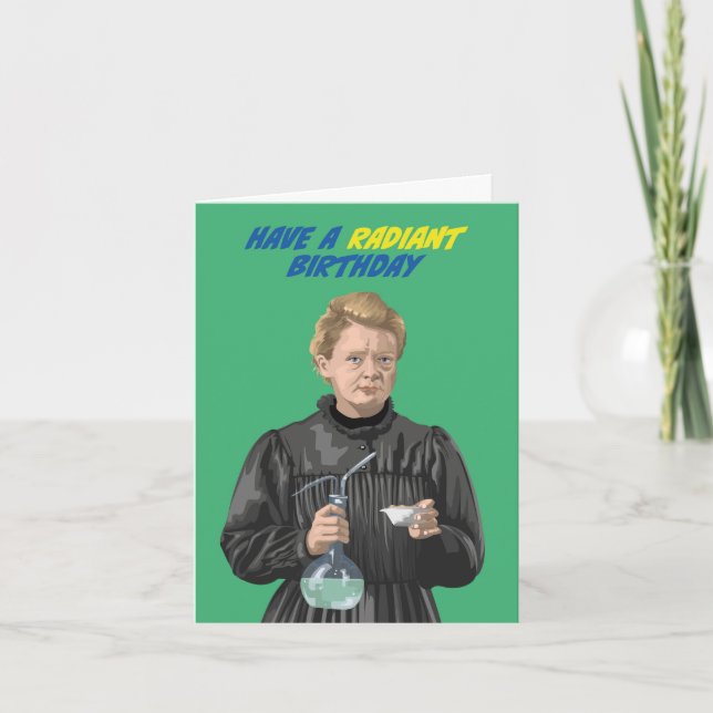 Tarjeta Marie Curie Tiene Un Cumpleaños Radiante (Anverso)