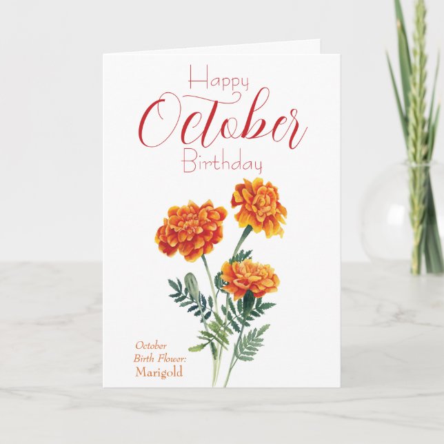 Tarjeta Marigold Octubre Cumpleaños Flor (Anverso)