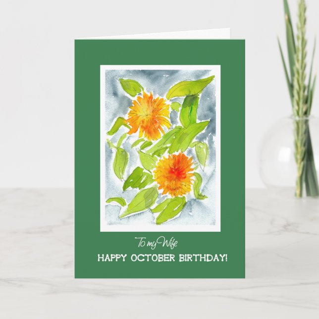 Tarjeta Marigolds naranja pot para cumpleaños de esposa en (Anverso)