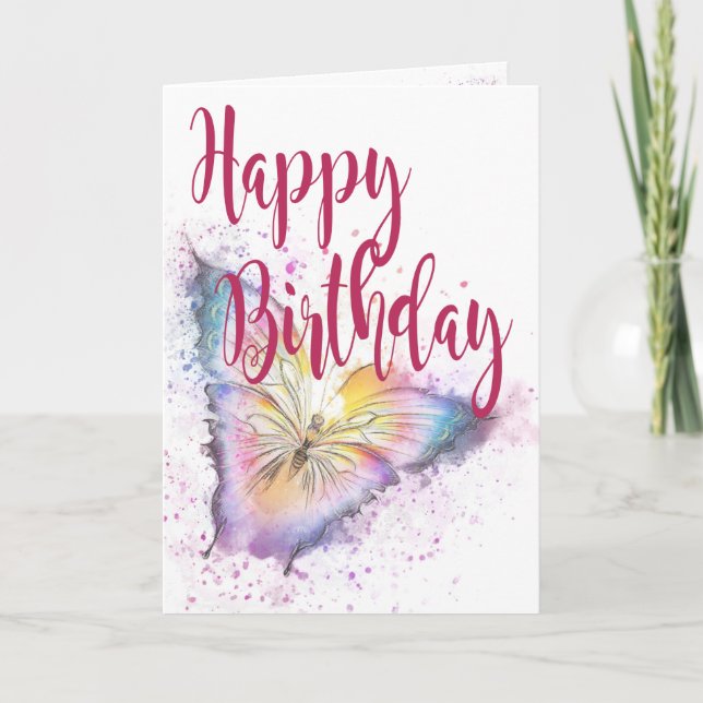Tarjeta Mariposa acuarela Feliz cumpleaños (Anverso)