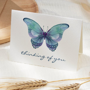 Tarjeta Mariposa Acuarela Teal Pensando en Ti Simpatía