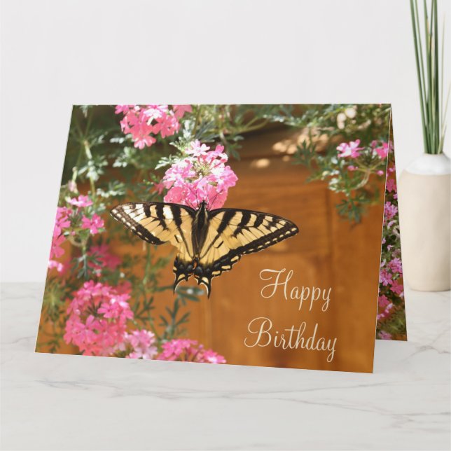 Tarjeta Mariposa amarilla con flores (Anverso)