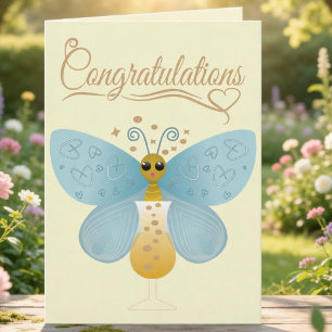Tarjeta Mariposa Azul En Copa De Champán Felicitaciones