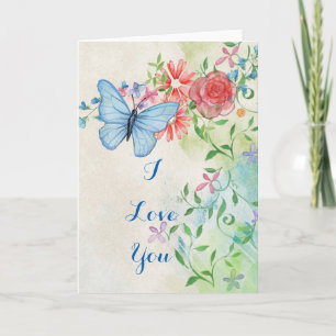 Tarjeta Mariposa azul floral