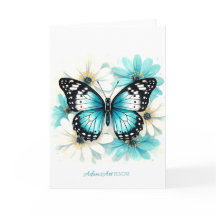 Mariposa Azul & Floral Acuarela