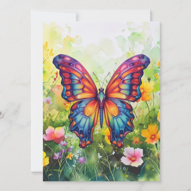 Tarjeta Mariposa Azul Naranja Alas (Anverso)