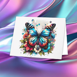 Tarjeta Mariposa azul y flores | Gracias