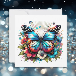 Tarjeta Mariposa azul y flores | Mensaje personal