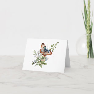 Tarjeta Mariposa azul y Naranja con Estem de flores BLANK