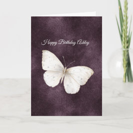 Tarjeta Mariposa Blanca Cumpleaños Púrpura