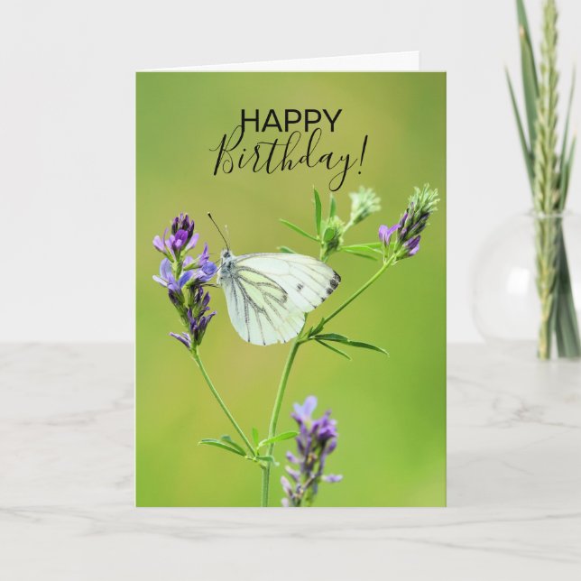 Tarjeta Mariposa Blanca Vestida Verde (Anverso)
