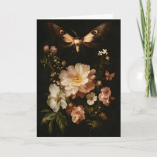 Tarjeta Mariposa Botánica Oscura Arte Floral Antiguo